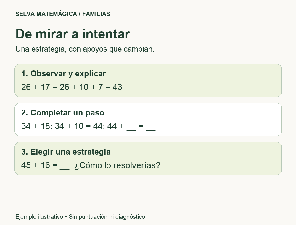 Diagrama original con un ejemplo de suma, un paso incompleto y un nuevo intento independiente.